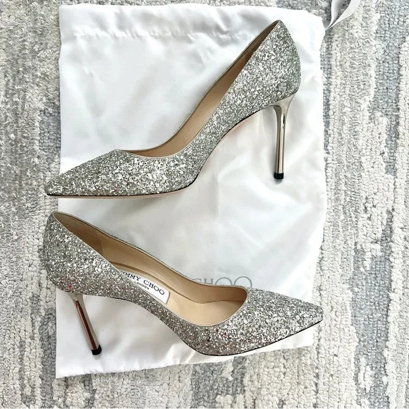 NIB Jimmy Choo Romy 85 Glitter Pointy Toe Pumps - Picture 4 of 12